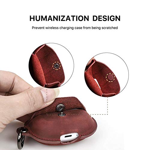 FreeBuds Pro Leather Case,Hiram Crazy Horse Cowhide Leather Portable Travel Case for FreeBuds Pro,Headphone Cases for Travelling Charging Case(Wine Red)3