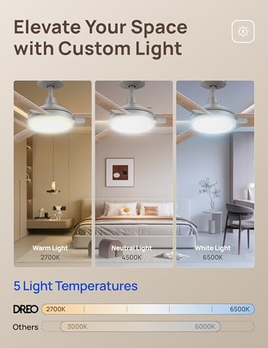 Image of DREO Ceiling Fans with Lights and Remote, 52'' Grey Ceiling Fan, 5CCT, 6-Level Dimmable, 6 Speeds, Quick-install, Quiet Reversible DC Motor, 1-4-8H Timer, Bedroom Ceiling Fan