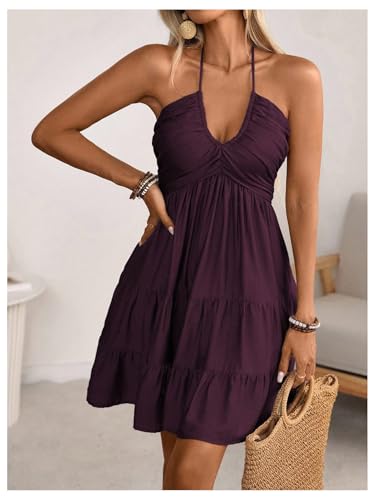Image of SOLY HUX Women's Summer Mini Dress Halter Backless Flowy Cami Sundress