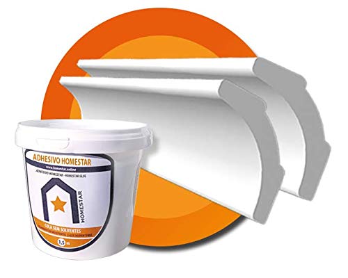 PACK 20m CORNISAS MOLDURAS DE TECHO DECORATIVA A7 POLIESTIRENO POLIESPAN (10x 2,00m A7 + 1 Adhesivo 1,5Kg) :: HOMESTAR®