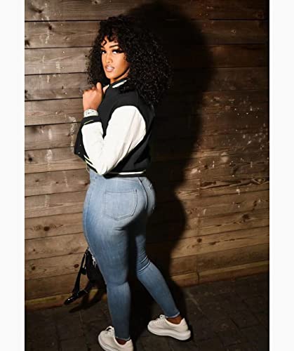 Image of Mintsnow Womens Varsity Jacket Long Sleeve Button Down Bomber Jackets Casual Baseball Uniform Streetwear