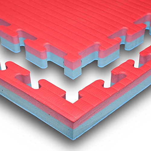 Foam Mats for the Gym 1m x 1m x 3cm Light Red/Blue Reversible | Interlocking Floor Mats for Gym Equipment, BJJ, MMA, Kickboxing, Yoga & More | Gym Mats for Home | Gym Mats for Garage |