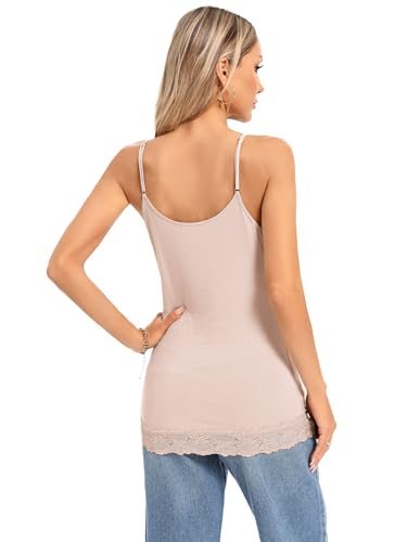 Image of Kate Kasin Women's Adjustable Spaghetti Strap Lace Trim Cami Tunic Tank Top 2PACK