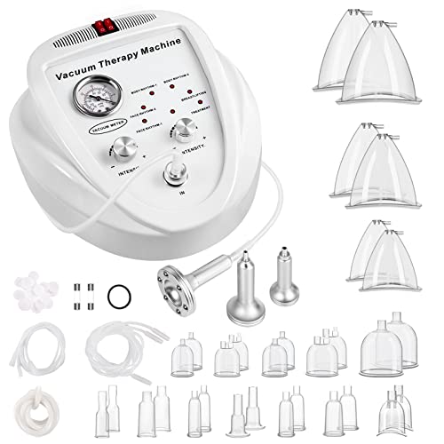 Beauty Star Vacuum Therapy Cupping Machine Multifunctional Body Back Face Massage Care Machine Adjustable Suction (0-70 cmHg) with 30 Cups and 3 Gua Sha Pumps (Max Cups 1200ML)