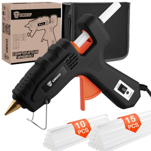 Hot Glue Gun Full Size: DEKOPRO 60/100Watt Dual Temp Hot Glue Gun Kit with 25 Glue Sticks, Organize Storage Case, Heavy Duty Heat Glue Gun Tool Set for Home Repair, Art & Crafts, DIY Black Orange