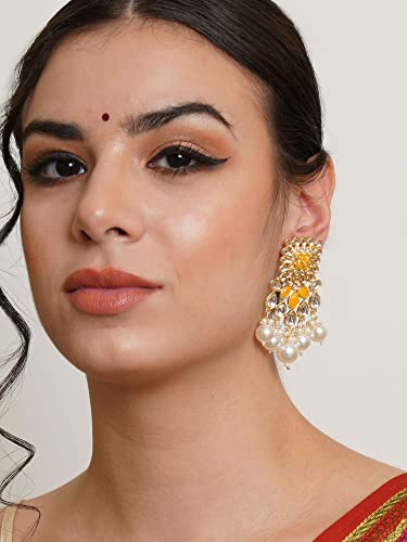Image of Karatcart Red Stone Studded Gold Plated Drop Earrings for Women