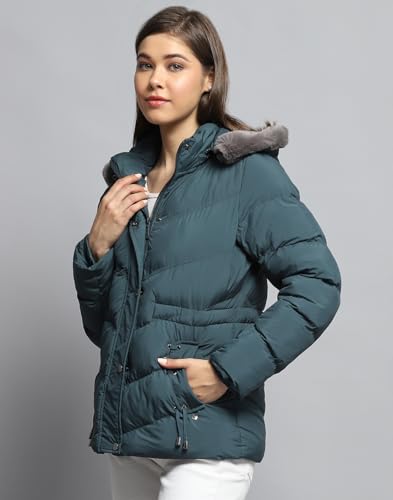 Image of Monte Carlo Womens Solid Green Detachable Hood Full Sleeve Jacket