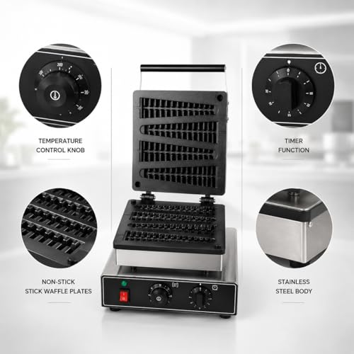 Image of Lolly Stick Waffle Machine, Commercial Electric Waffle Pop Maker, Non-Stick Stick Waffle Baker for Cafe Bakery Restaurant