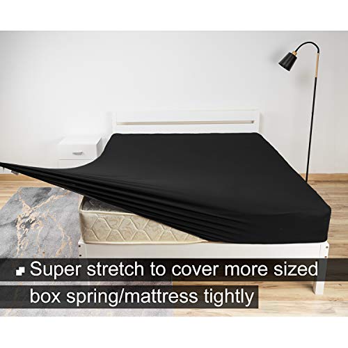 Stretch Queen Fitted Sheet Only - Ultra Stretchy Rv Camper Sheets Non-Slip And Snug Fit, Jersey Knit Sheets For Short Queen Mattress Rv Bedding (Deep: 5" To 16") - Black #TOP1