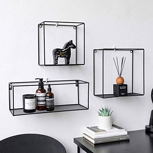 HJW Praktische opbergrek Geometrisch Ontwerp Drijvende Plank Stand, Woonkamer Slaapkamer Keuken Installatie Metalen Wandmontage Opslagrek Woondecoratie 1Huiyang-01020, Vierkant, Klein - Image 4
