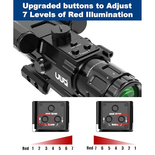 UUQ 4X32 Prism Optics Rifle Scope with Red Laser,Red Illuminated Reticle,Upgraded Buttons,and Glass Etched Reticle 4X Magnification-Fits 20mm Free Mounts