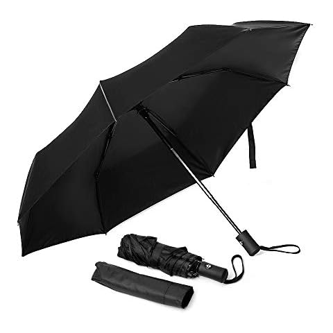 Compact Umbrella, 8 Ribs Windproof Folding Umbrellas Auto Open Close Waterproof Fast Drying UV Rain Umbrella Non-Slip Handle, Pocket, Travel Umbrella (Black) Cover