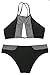 Cupshe Fashion Women's Stripe Splicing Front Cutout Padding Bikini Bathing Suit (S, Black)