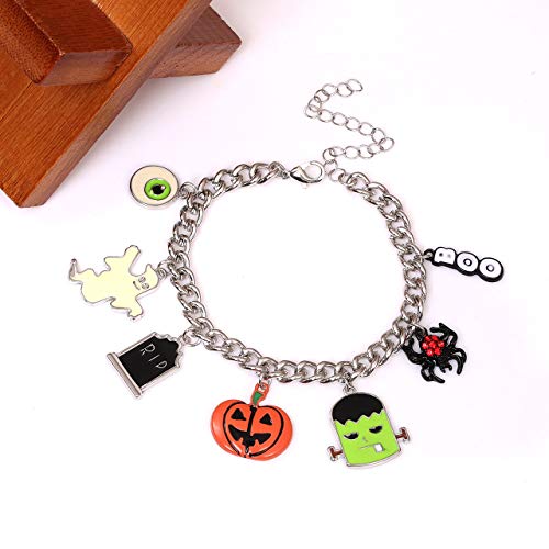 Lpon Halloween Bracelet Necklace Set Spider Pumpkin Frankenstein Bat Tombstone Boo Eyes Jewelry Set For Women Girls (Necklace Bracelets) #TOP2