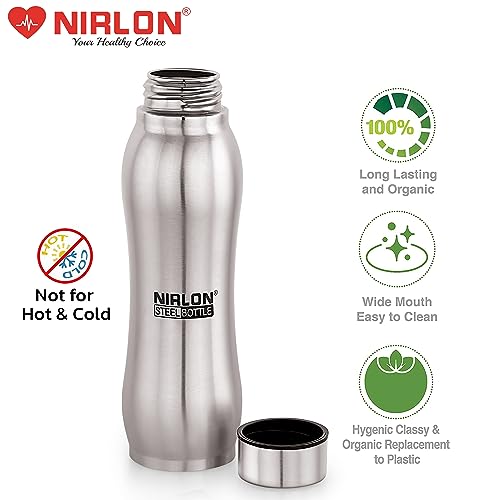 Image of NIRLON Ozone Single Wall Stainless Steel Water Bottle 750ml, Water Bottles For Fridge, School,Gym,Home,office,Boys, Girls, Kids, Leak Proof(SILVER COLOUR|SET OF 1)