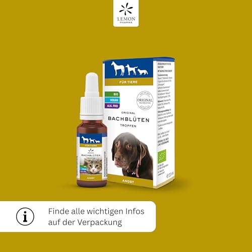 Lemon Pharma Bachblüten Tropfen Angst für Tiere – Beruhigung, Anti Stress für Haustiere, für Katzen und Hunde, Bio & Vegan