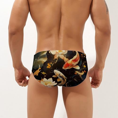 Japanese Fish in Lotues Mens Swim Briefs Quick Dry Swim Trunk Bikini Underwear Swimsuit2