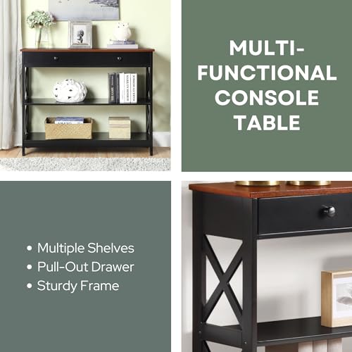 Image of Convenience Concepts Oxford 1 Drawer Console Table with Shelves, Cherry /Black