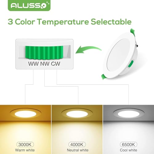 ALUSSO LED Einbaustrahler Ultra Flach 7W 230V, Dimmbar LED Deckenspots 580lm 30mm Einbautiefe, Warmweiß 3000K Neutralweiß 4000K Kaltweiß 6500K Einbauleuchten IP44 für Badezimmer Wohnzimmer, 6er Set