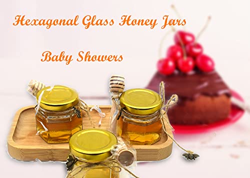 Mini Hexagon Honey Jars - 2 Oz 15 Pack Little Glass Honey Jar - Glass Honey Jars With Gold Lids, Wooden Dippers, Bee Charms And Jutes - Small Honey Jars For Baby Showers, Wedding And Party Favors #TOP3