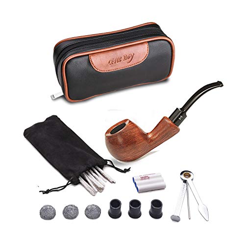 Free Boy Tobacco Smoking Pipe Set, Leather Pipe Pouch Handmade Wood Smoking Pipe Accessorie