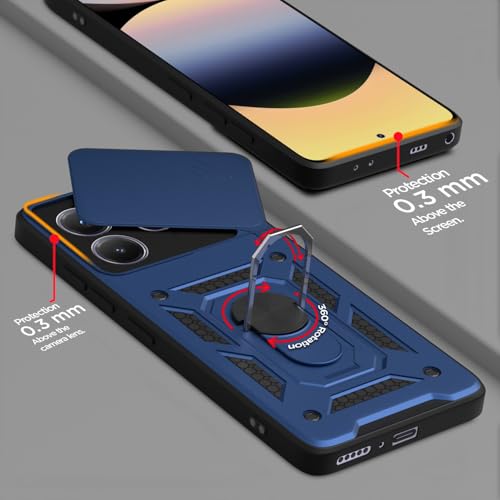 Image of Pikkme Back Cover for Redmi Note 14 5G | Sliding Camera Shield with Ring Stand | D10 Full Camera Protection Bumper Case (Blue)