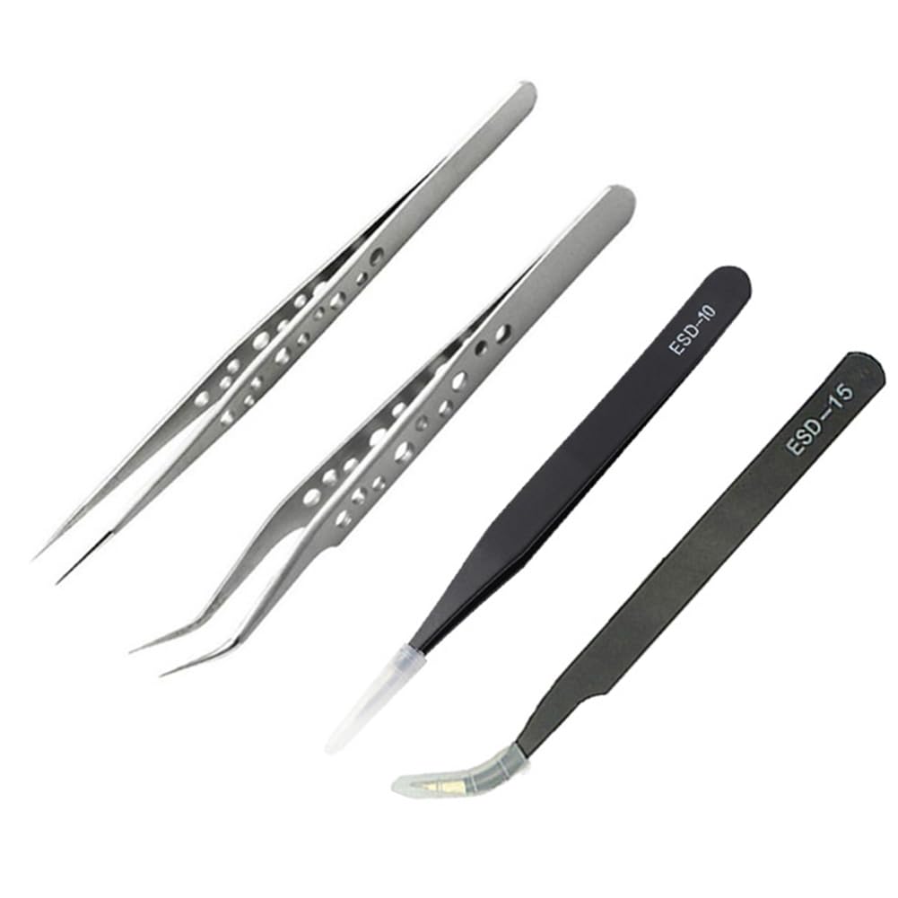 muqeu 1 Set Industrial Tweezers Anti-Static Magnetic Stainless Steel Tweezers Kit for Electronics Soldering Maintenance