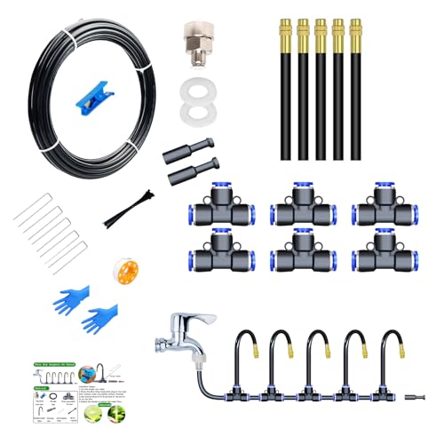 Image of Supplore 16.4Ft Micro Garden Watering Drip Irrigation System Kit with 5pcs Adjustable Nozzles Sprayer,Automatic Plant Sprinkler Kit with 5/16’’ Tubing NPT Adapter for Lawn Yard.