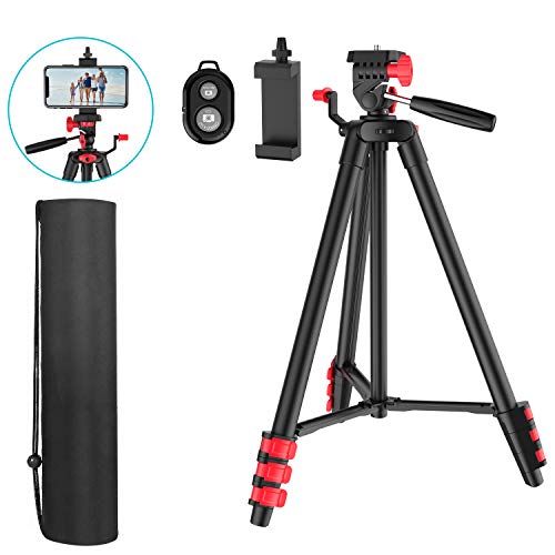 Phone Tripod,50’’Camera Tripod Portable Aluminum Lightweight,Cell Phone Tripod with Carrying Bag,Rotating Moun and Wireless Bluetooth Remote for iPhone 8/X/Xr,Samsung 9,Huawei,Google&More Smartphone.