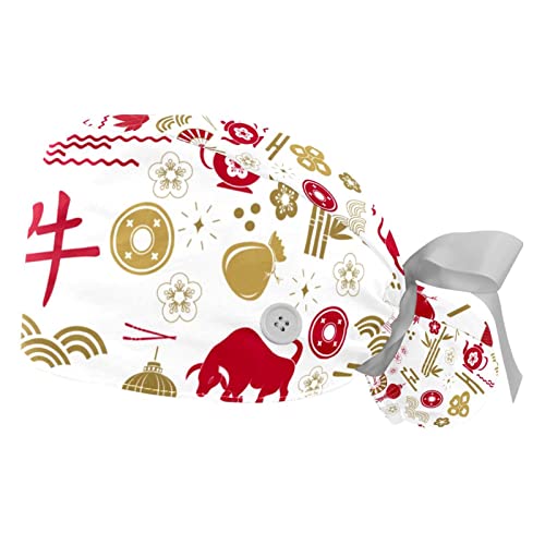 Casquettes de travail pour cheveux longs lot de 2 chapeaux bouffants motif vache anti-transpiration
