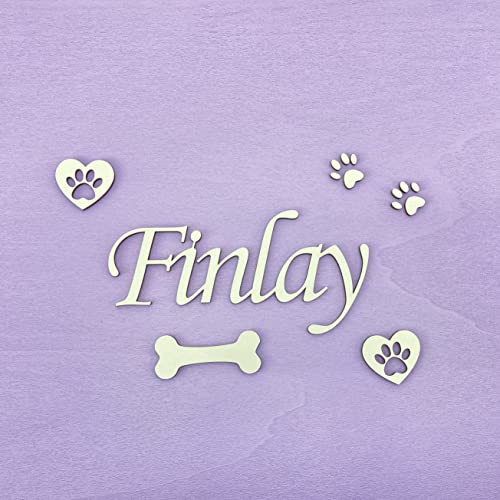 Hunde individuelles Namensschild mit Pfoten und Knochen aus Holz, Personalisierter Schriftzug Türschild Spitzname Hundehütte Wanddeko Fressnapf Schild