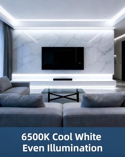 Image of 20ft LED Strip Lights with Remote, 6500K Daylight White Dimmable Tape Lights, 12V 360 LEDs 2835 Strong Adhesive Rope Lights for Cabinet Kitchen Ceiling Closet Vanity Mirror Stairway Basement
