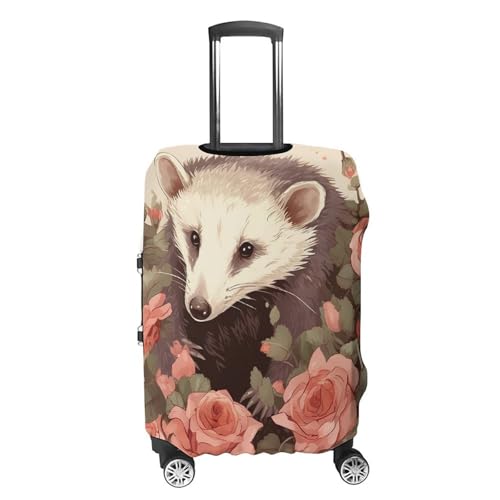 Opossum And Roses Elastic Luggage Cover Suitcase Protector for 19-32 Inch Suitcases | Universal Stretchable Travel Bag Cover | Anti-Scratch, Washable with Zipper Closure M4
