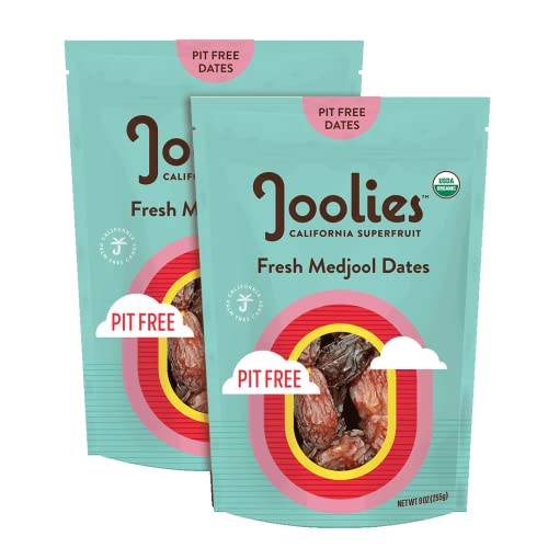 Joolies Organic Pit-Free Medjool Dates | 9 Ounce Pouch | Pack of 2 | Fresh California Grown Fruit | Vegan, Gluten-Free, Paleo