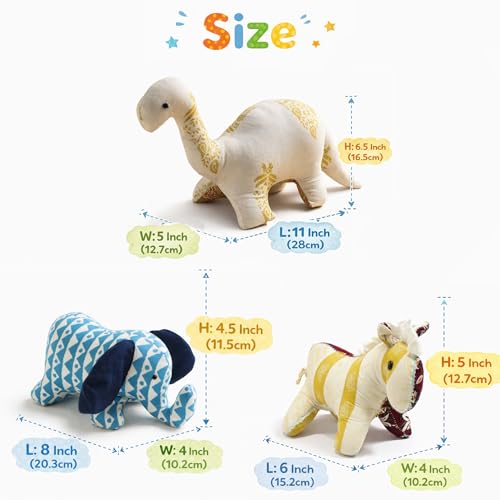 Image of Novo Baby Hand-Sewn Plush Toys - Soft Toy Set for Baby Girl & Boy | Recycled Fabric Stuffed Animal Toys | Eco-Friendly, Artisan-Made Soft Toys for Kids & Toddlers (Pack of 6)