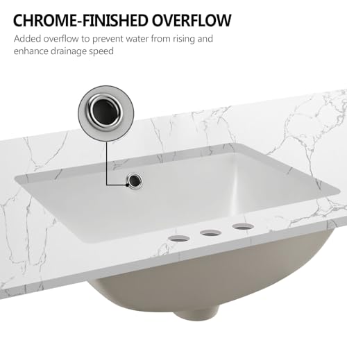 EQLOO 36 Inch Engineered Stone Bathroom Vanity Sink Top, with Undermount Rectangular Left Side Sink, Vanity Countertop with 8 inch Faucet Hole Spacing and Backsplash in Lightning White