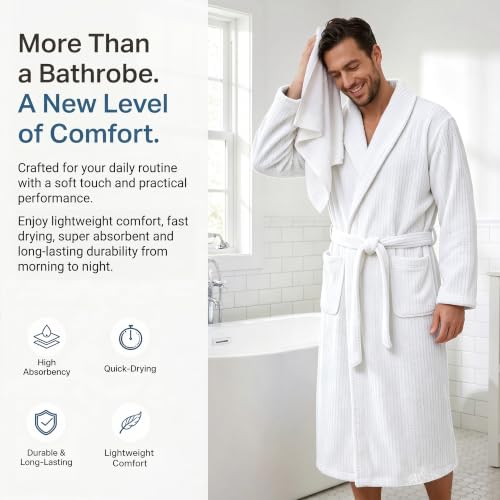 Image of PJGGZ Men's Shawl Collar Bathrobe, Soft Long Towel Robe for Men - Super Absorbent Quick Dry yet Warm