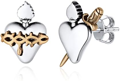 Sterling Silver Stud Earrings for Women Hypoallergenic Dainty Sacred Heart Earrings Crown of Thorns Arrow Heart Mismatched Earring Studs Christian Jewelry For Women Men