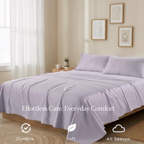 Image of Threadmill Cotton Twin Sheet Set | 100% Cotton Sheets for Twin Size Bed | Damask Jacquard Sateen Twin Bed Sheets Set with 16 inch Deep Pocket | Soft Breathable 3-Piece Cooling Sheet Set | Lilac