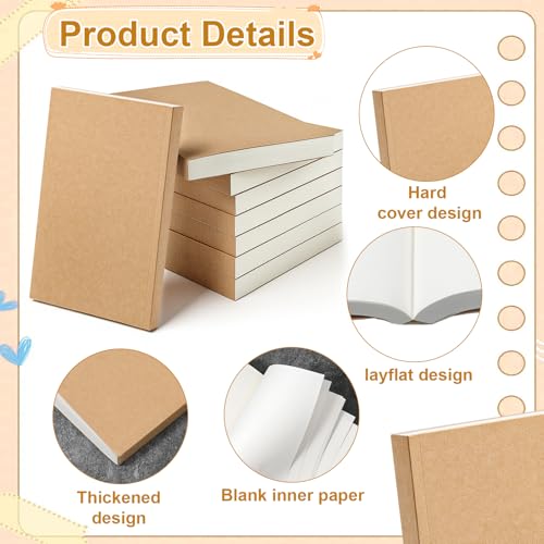 IANFAN 8 Pcs 5.5\" x 8.25\" Paper Hardcover Sketchbook Blank Notebook Bul, 128 Sheets/256 Pages (100gsm), Unlined A5 Size Acid Free Blank Drawing Sketch Books for Adult Office Travelers Journal Supplies