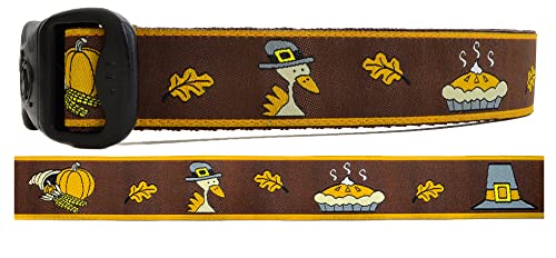 3 Dirty Dawgz Exclusive Adjustable Turkey and Pilgrim Thanksgiving Dog Collars for Medium Large and X-Large Dogs