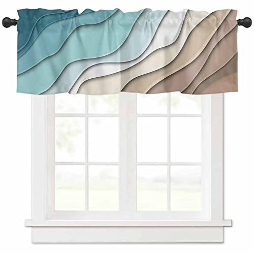 Turquoise Ombre Valance Curtain For Kithchen Windows Teal And Brown Gradient Modern Abstract Geometric Valance Tier Curtain Rod Pocket Valances For Bedroom/Living Room/Bathroom, 1 Panel, 54 X 18 Inch #TOP11