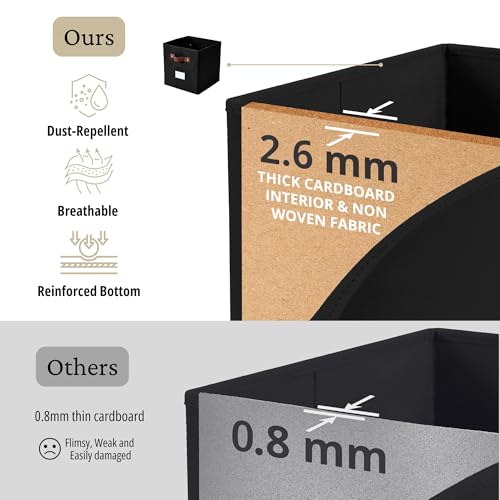 Image of DECOMOMO Storage Bins | Cube Storage Bin with Label Holders, Fabric Storage Cubes for Organizing Shelves Closet Toy Clothes (11 inch / 6pcs, Black)