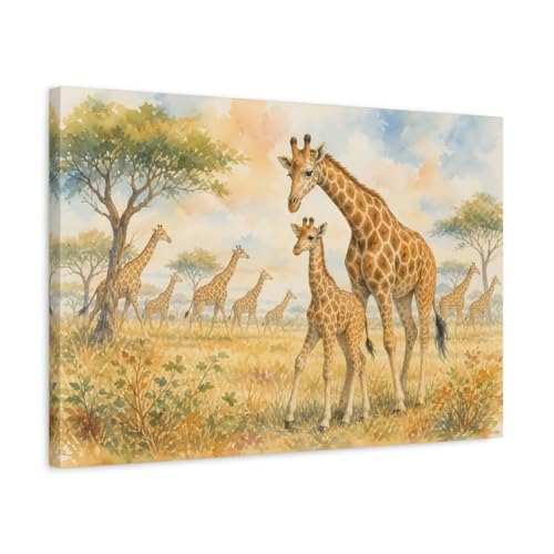 Toile girafe aquarelle decoration murale - Cadre horizontal 24x16 pouces pour chambre bebe