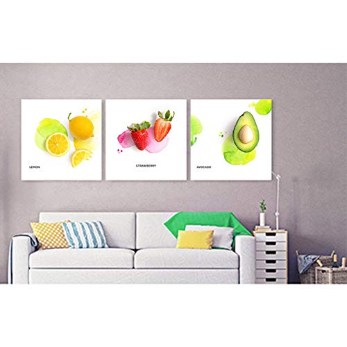 MMLFY 3 Panel Lienzo 3 PCS Pequeño limón Fresco Fresa Aguacate Tres Decoración del hogar Pintura Pinturas Sin Marco