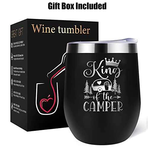 Hopedoit Camping Gifts Wine Tumbler 12Oz, Camping Gifts For Men, Camper Gifts, Gifts For Campers, King Of The Camper, Gifts For Rv Campers, Camping Gifts For Camper, Cool Gifts For Camping Lovers Cup #TOP5