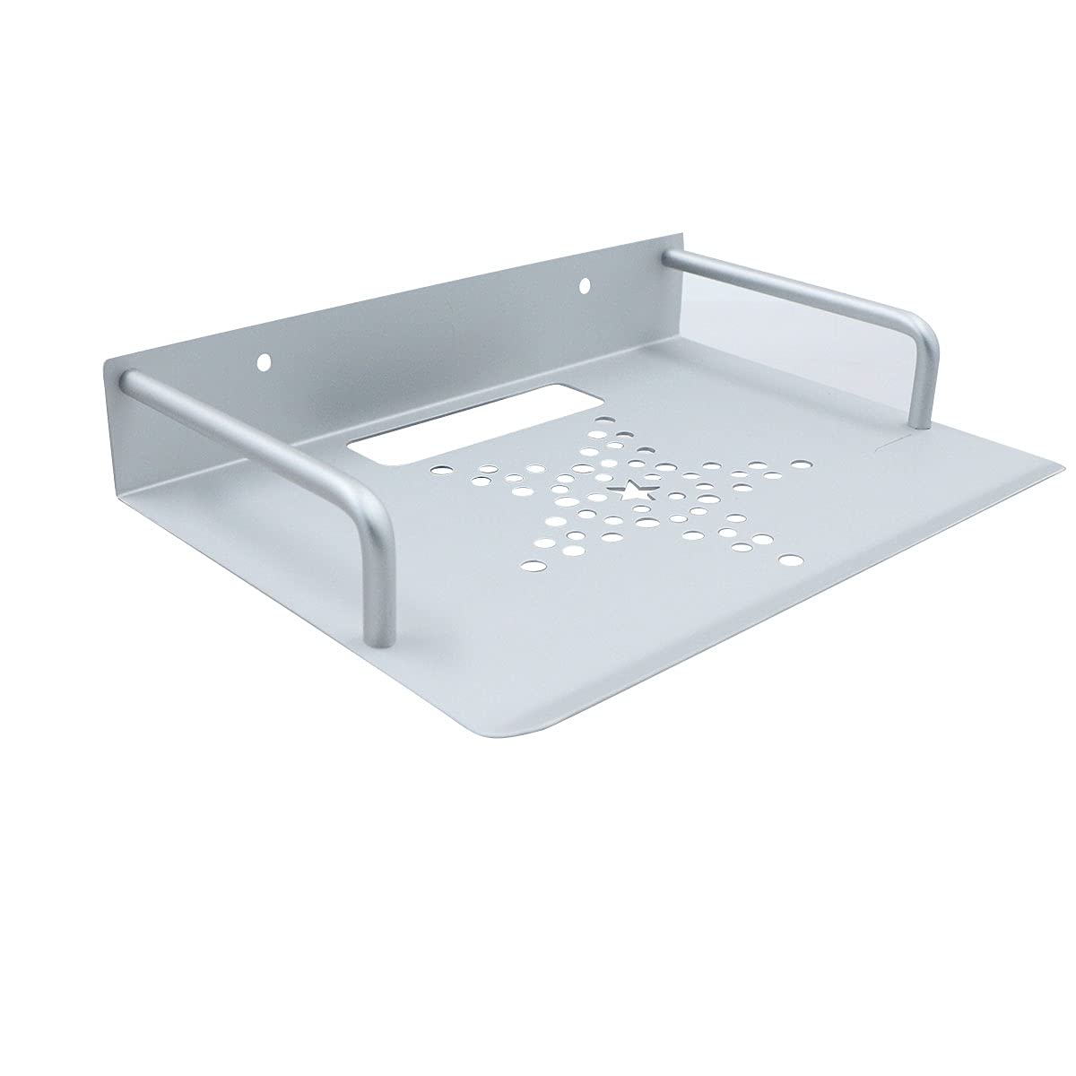 Supporto parete per router Rack – Ripiano in alluminio argentato montato a parete, 23 x 16 cm
