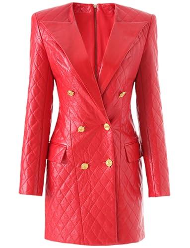 Blazer en cuir à carreaux Argyle élégant veste de costume croisée chic pour femme