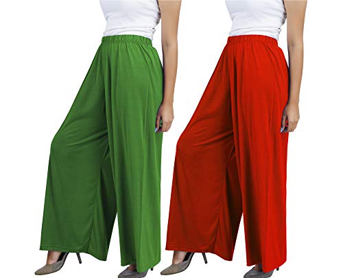 Image of Buy That Trendz M to 4XL Cotton Viscose Loose Fit Women M to 6XL Flared Wide Leg Palazzo Pants for Jade Green Orange 2 of Pack Combo X-Large