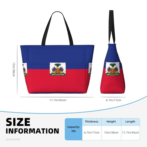 Haitian flag Large capacity beach bag with zipper, perfect for grocery bag pool gym travel shopping foldable beach travel bag,4